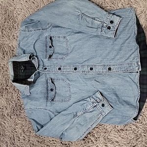 Lands End Flannel Lined Denim Button Down